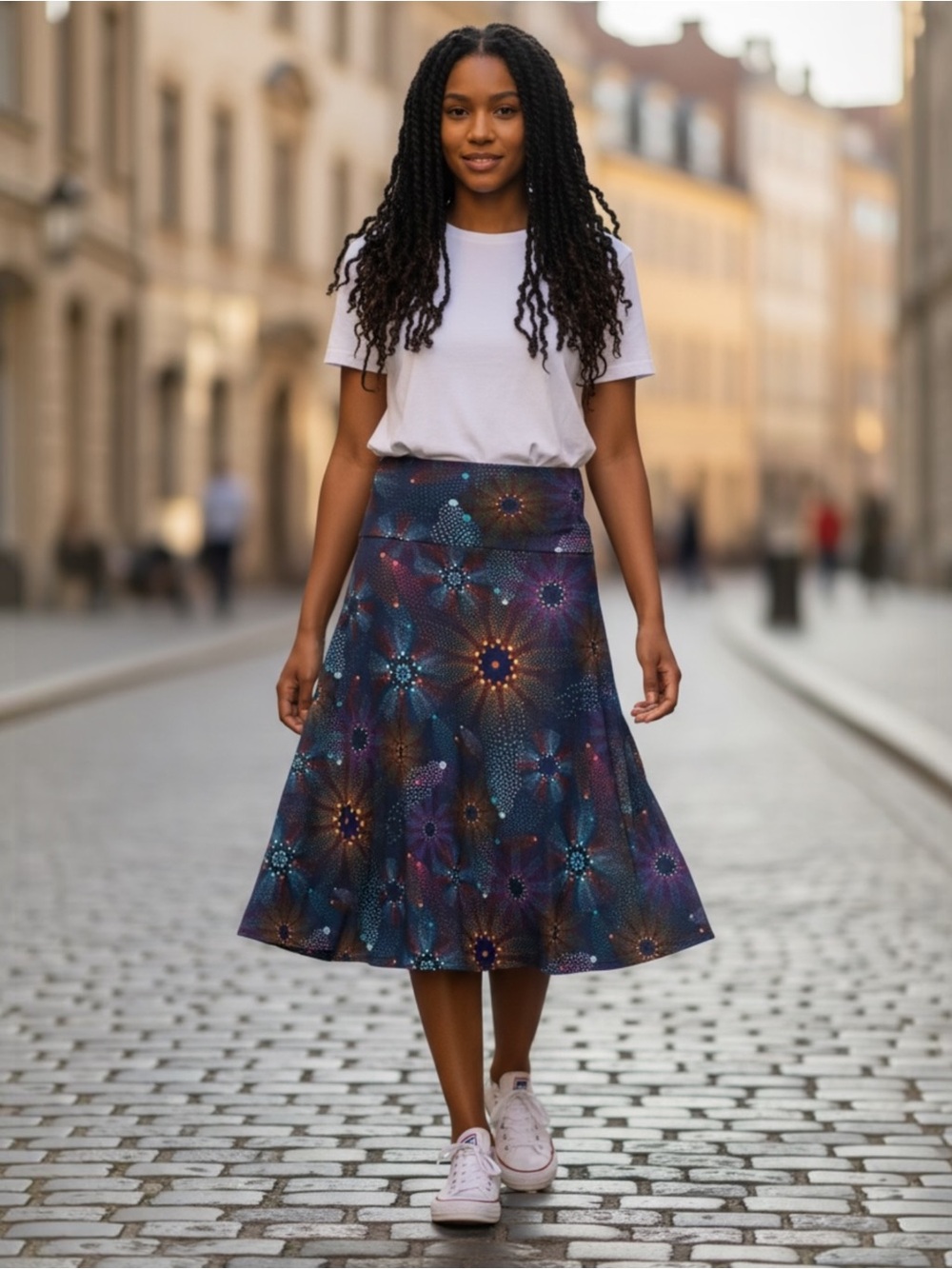 Women's Teal Floral A-Line Skirt